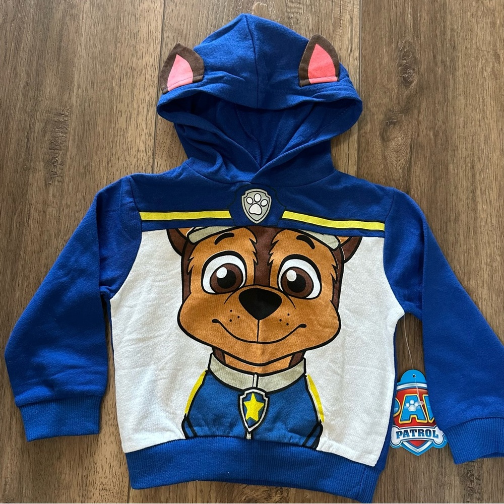 NWT! Nickelodeon Paw Patrol Hoodie, Kids, Chase, Character Police Dog, 2T